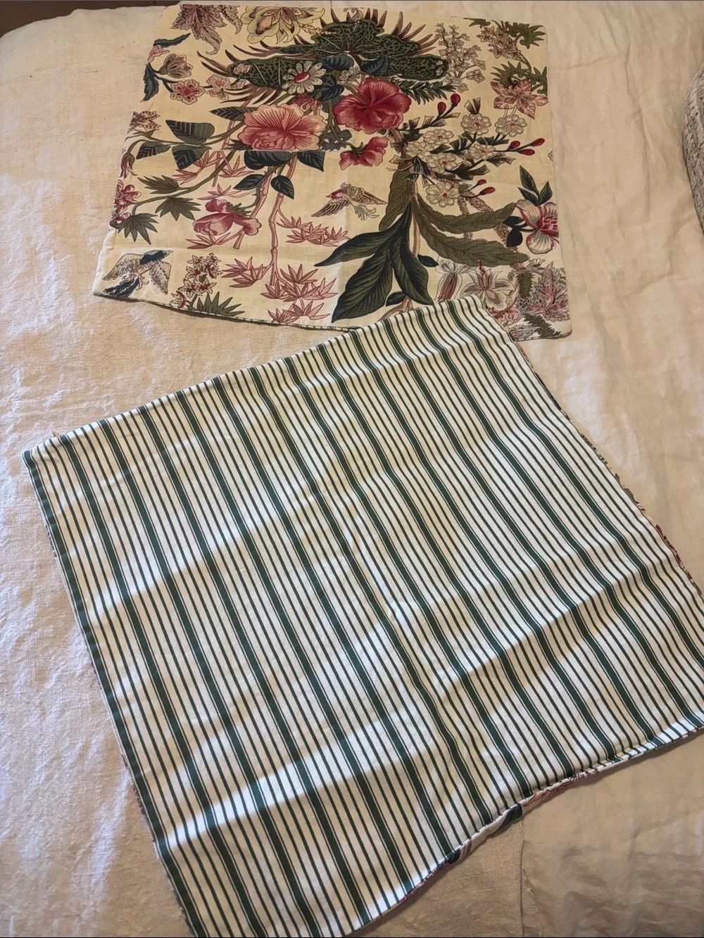 22x22 pottery barn rose floral stripe reversible pillow cover set